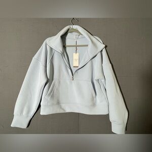 CALIA Women's Soft Scuba Mock Neck 1/4 Zip Size M Light Blue